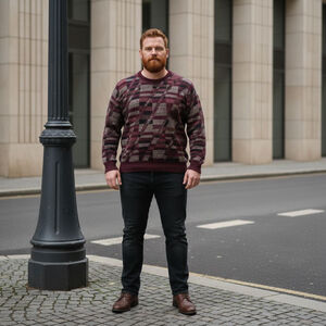 Men's Vintage 80s 90s Jantzen Crewneck Sweater 2XLT Burgundy Gray Geometric Knit